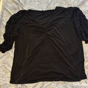 Torrid Plus Size Black Blouse with Lace Sleeves